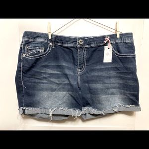 Blue Jean shorts with cuffed leg and rhinestones